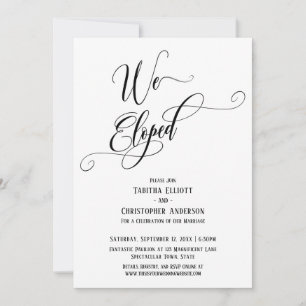 We Eloped Elaborate Script, Black and White Invitation