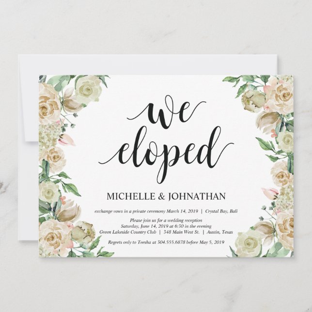 We eloped, Elopement Reception Invitation Card (Front)