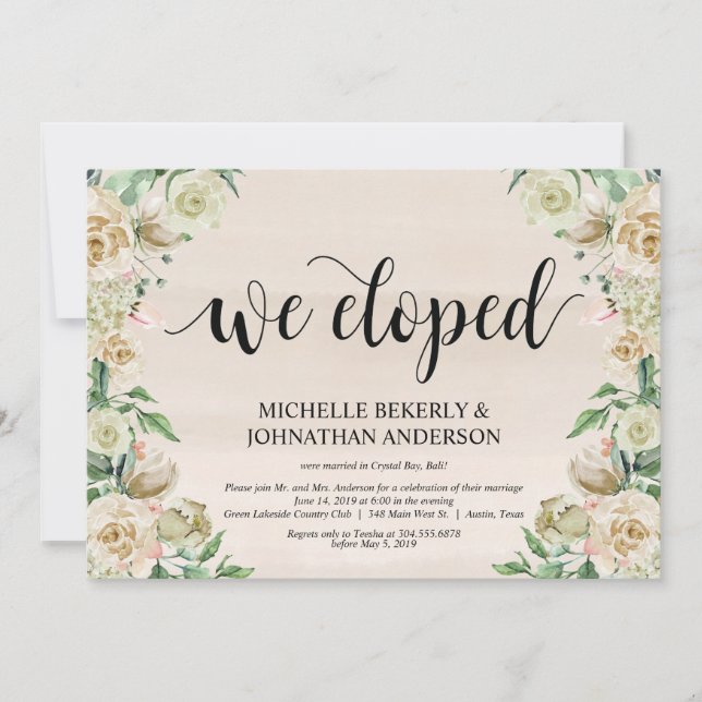 We eloped,  Elopement Reception Invitation Card (Front)