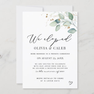 We Eloped Eucalyptus Wedding Announcement