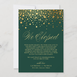 We Eloped Faux Gold Foil Confetti Green Wedding Announcement