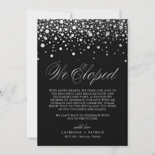 We Eloped Faux Silver Foil Confetti Black Wedding Announcement