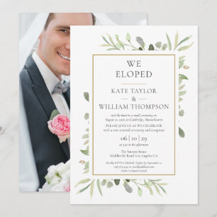 We Eloped Greenery Photo Wedding Invitation