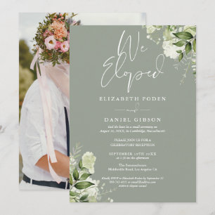 We Eloped Greenery Sage Green Photo Wedding Party Invitation