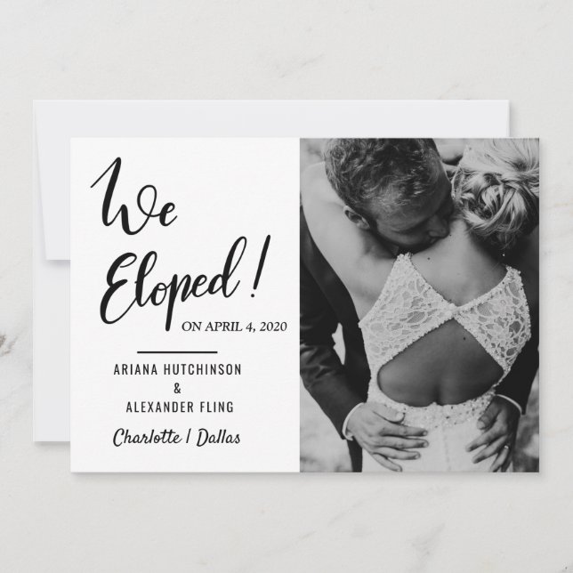 We Eloped Handwritten Casual Wedding Photo Announcement (Front)