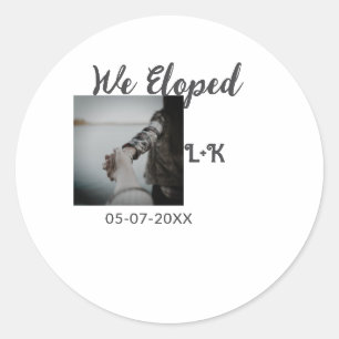 We eloped just married add photo name letter date  classic round sticker
