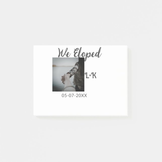 We eloped just married add photo name letter date  post-it notes (Front)
