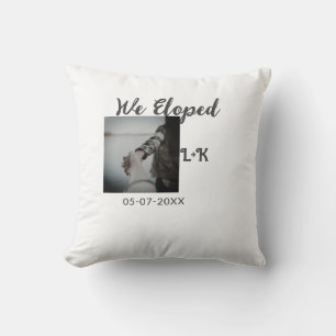 We eloped just married add photo name letter date  throw pillow