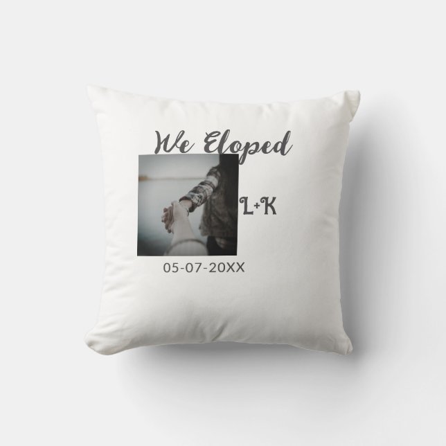We eloped just married add photo name letter date  throw pillow (Front)