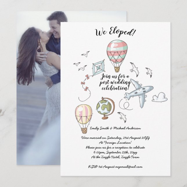 We Eloped - Mariage Invitations de fête avec photo (Devant / Derrière)