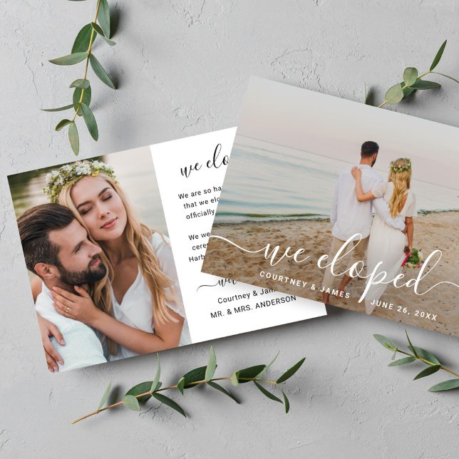 We Eloped Minimalistic Script Custom Photo Wedding Announcement (Creator Uploaded)