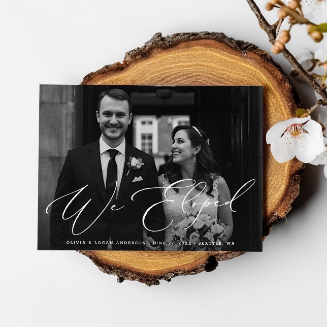 We Eloped Modern Script Wedding Photo Elopement Invitation (Creator Uploaded)