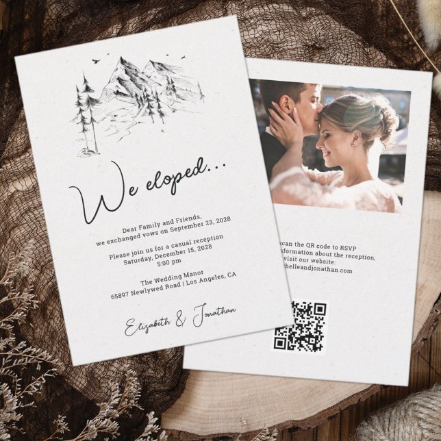 We eloped Mountain forest hand drawn sketch Invitation (Creator Uploaded)