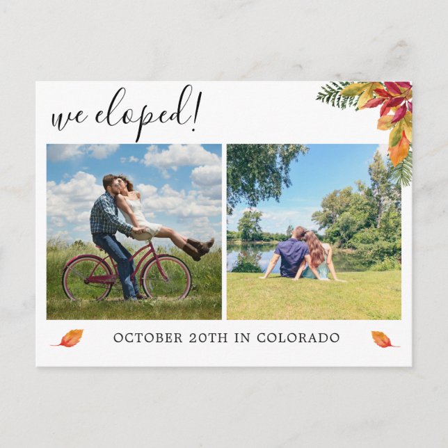 We eloped multi photo announcement autum postcard (Front)
