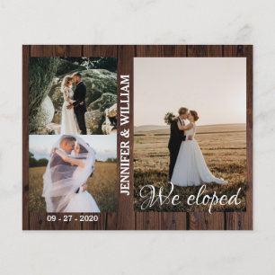 We Eloped Photo Collage Wood Wedding Announcement