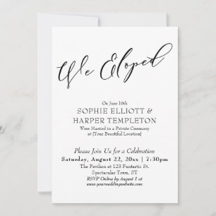 We Eloped Pretty, Simple Black White Celebration Invitation