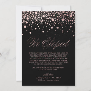 We Eloped Rose Gold Foil Confetti Black Wedding Announcement