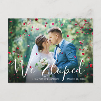 WE ELOPED | script wedding Announcement Postcard