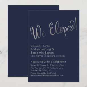 We Eloped! Silver & Navy Post Wedding Celebration Invitation