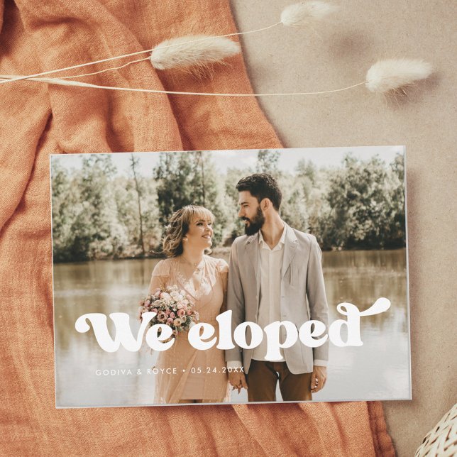We eloped Stylish retro wedding photo Announcement (Creator Uploaded)