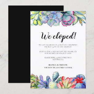 We eloped! Succulent cactus wedding announcement