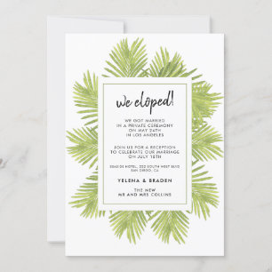 We eloped Tropical palm tree wedding announcement