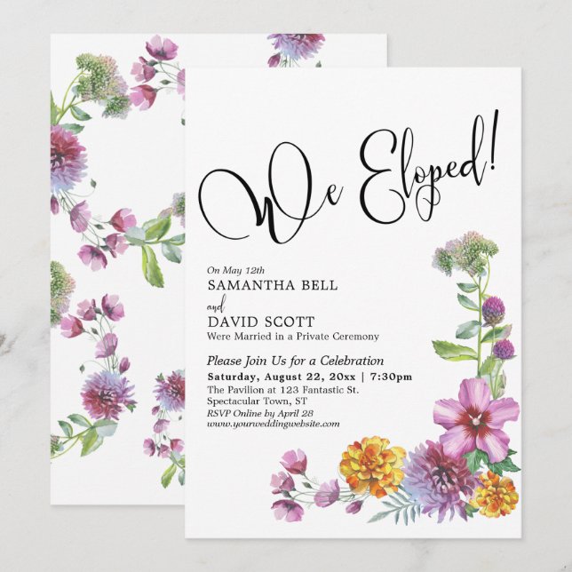 We Eloped Watercolor Wildflowers Reception Invitation (Front/Back)