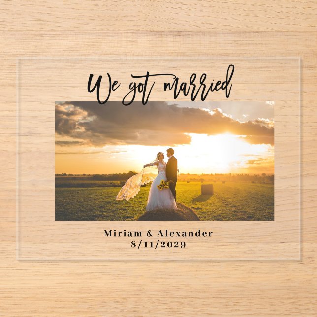 We eloped Wedding Announcement Acrylic Card (Front)