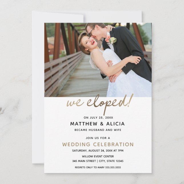 We Eloped Wedding Announcement and Reception (Front)