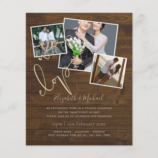 We Eloped Wedding Announcement Invitations Budget (Front)