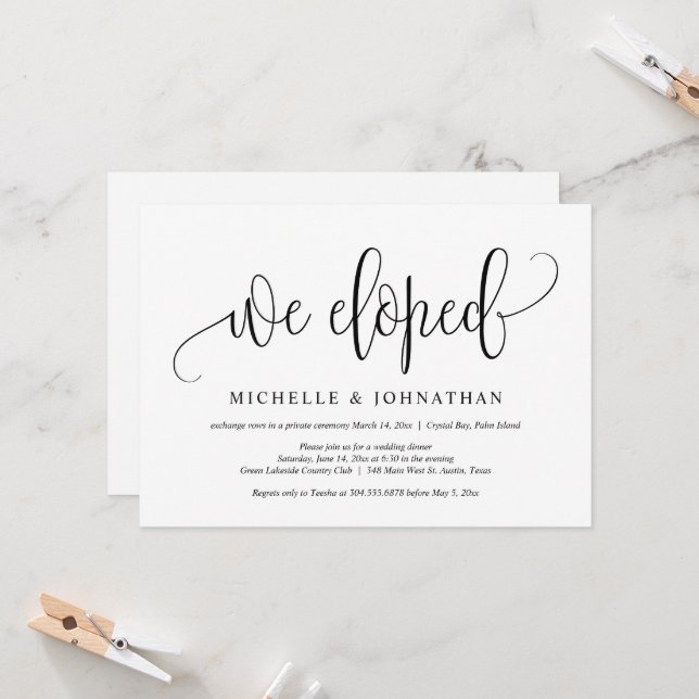 We Eloped, Wedding Elopement Party Celebration Invitation (Front/Back In Situ)
