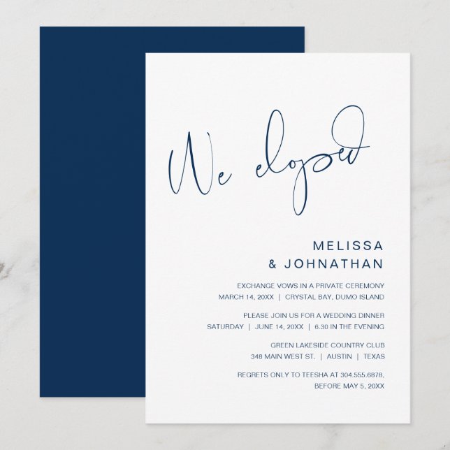 We Eloped, Wedding Elopement Party Invitation (Front/Back)