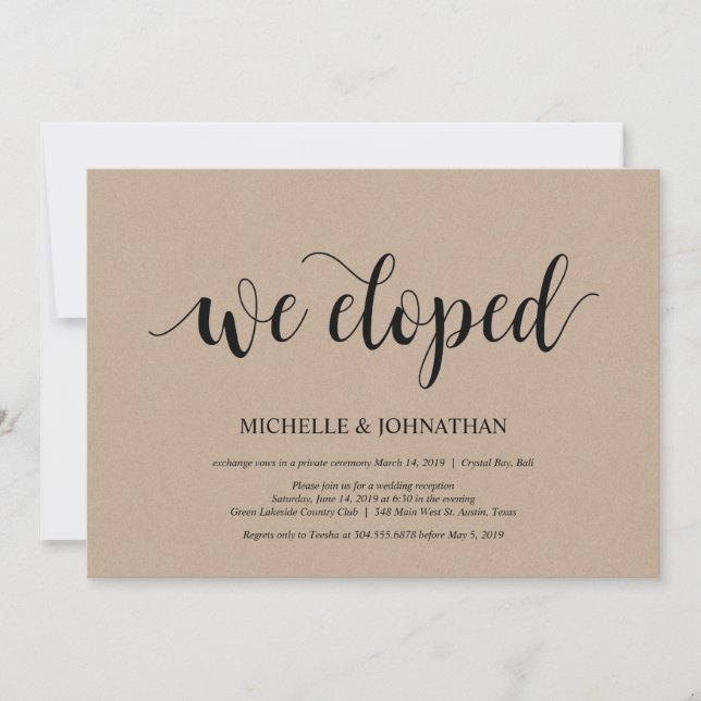 We eloped, Wedding Elopement Reception Invites (Front)
