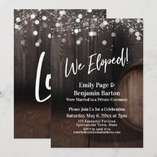 We Eloped! Wood Wine Barrel Lights Reception Invitation
