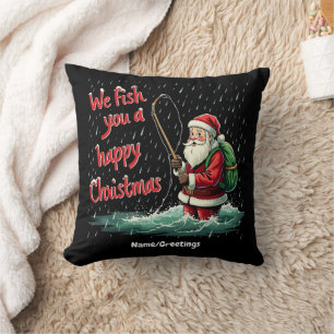 We Fish You a Happy Christmas Festive Fun  Throw Pillow