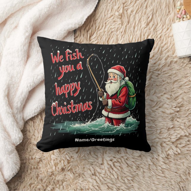 We Fish You a Happy Christmas Festive Fun  Throw Pillow (Blanket)