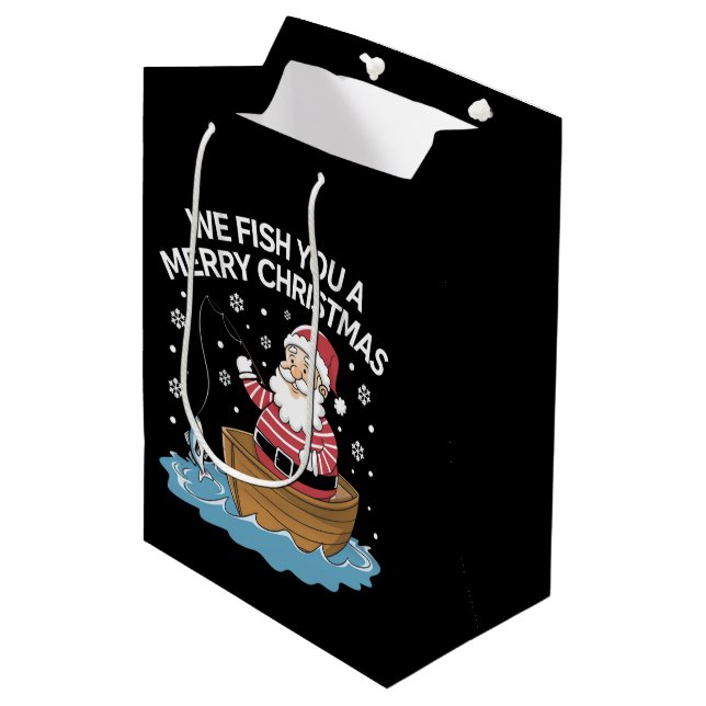 We Fish You A Merry Christmas Fisherman Fishing  Medium Gift Bag (Front Angled)