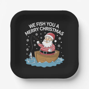 We Fish You A Merry Christmas Fisherman Fishing  Paper Plate