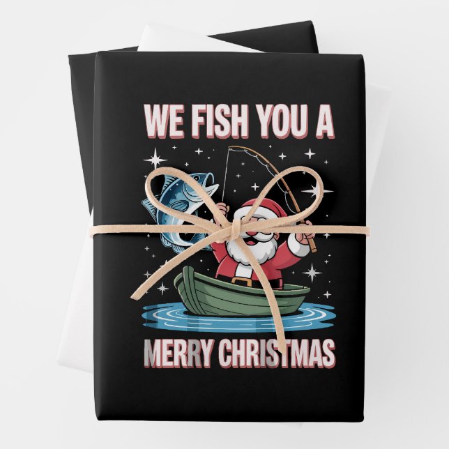 We Fish You A Merry Xmas Fisherman Fishing Santa Wrapping Paper Sheet (In situ)