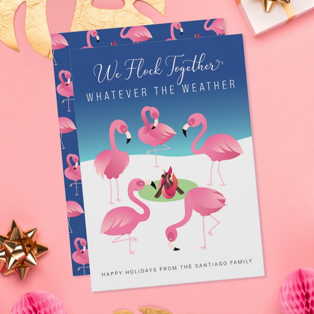 We Flock Together Pink Flamingos Christmas Holiday Card (Creator Uploaded)