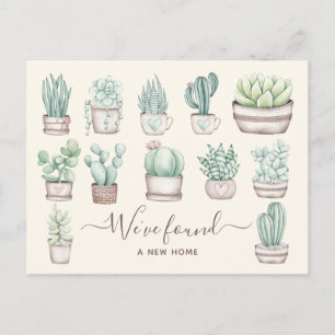 We Found New Home Cute Watercolor Boho Succulents Holiday Postcard