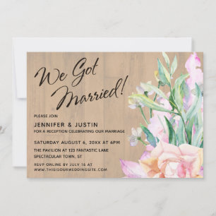 We Got Married Artistic Watercolor Florals on Wood Invitation