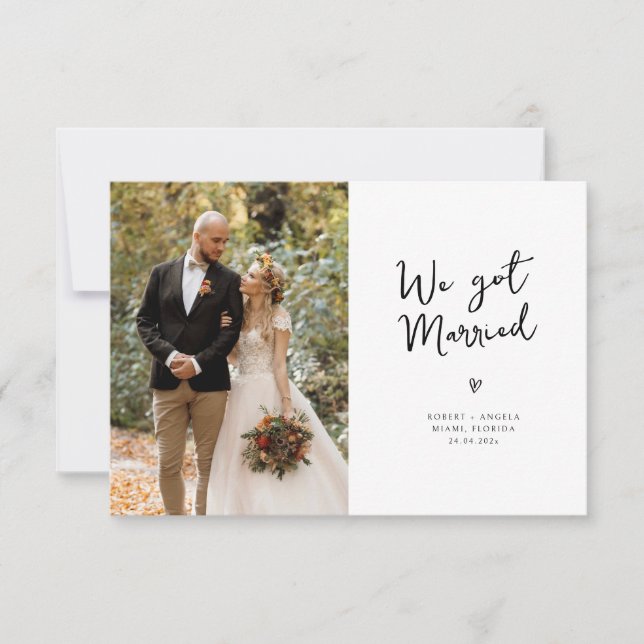 we got married black script wedding announcement (Front)