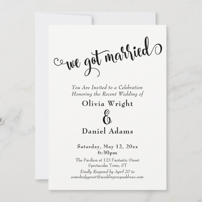 We Got Married Bold Black White Reception Only Invitation (Front)
