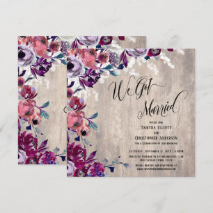 We Got Married Calligraphy Floral Pale Wood Lights Invitation
