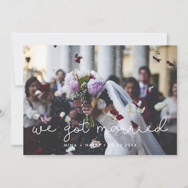 We got married Cute script wedding photo card (Front)