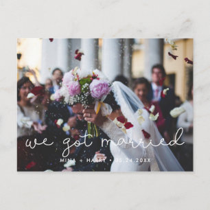 We got married Cute script wedding photo Postcard