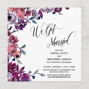 We Got Married Elaborate Script Bold Flowers Invitation