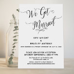 "We Got Married" Elegant Post-Wedding Reception Invitation<br><div class="desc">This simple, elegant card was designed to invite your friends and family to your wedding reception or party held some time after the marriage ceremony itself. The foundation is a solid white background that can be changed to any colour you like. Using a swirling, modern script font, I've created a...</div>