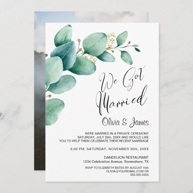 We Got Married Eucalyptus Reception Invitation (Front/Back)